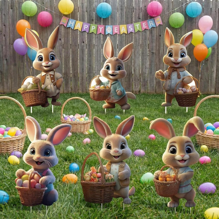 6 PCS Outdoor Easter Bunny Decorations, Bunny Yard Signs with Stakes