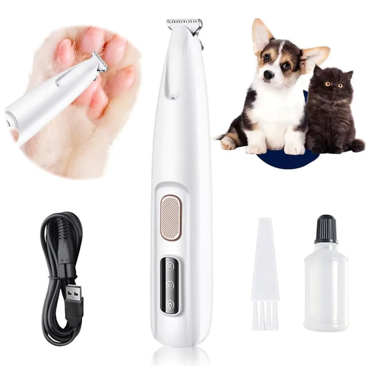 Stress Free LED Pet Paw Trimmer, Whisper Quiet Waterproof Cat and Dog Clipper for Sensitive Areas, Precision Grooming Kit with USB Charging