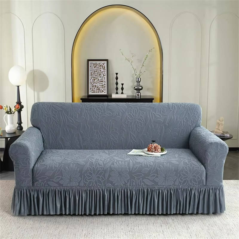 Sunflower Elastic Sofa Cover, Jacquard Couch Protector with Skirt Edge, Dustproof