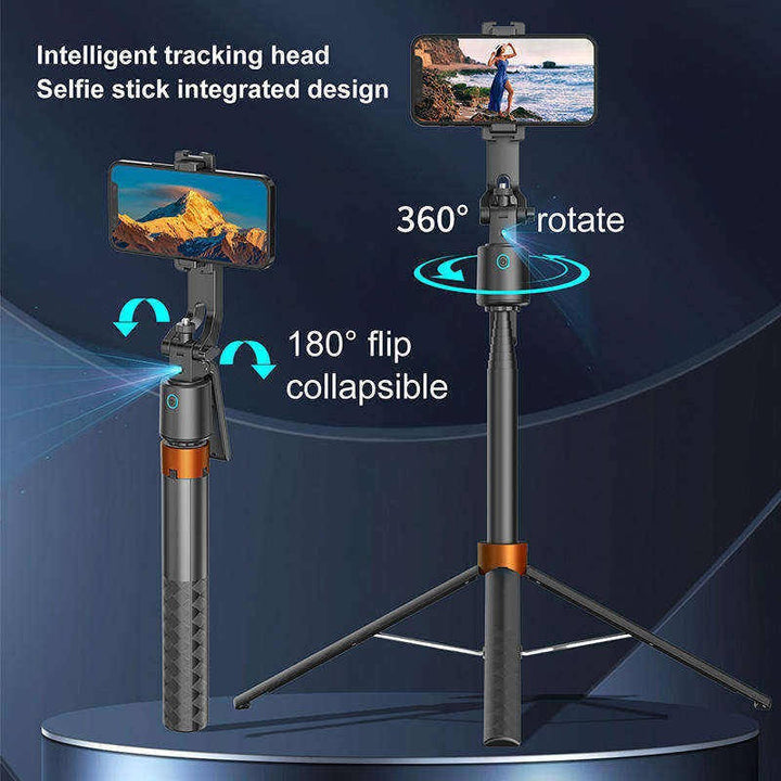 360° Smart Face Tracking Tripod with Dual Fill Lights, Rechargeable Selfie Stick Tripod for Vlogging and Live Streaming, Auto Tracking Phone Holder