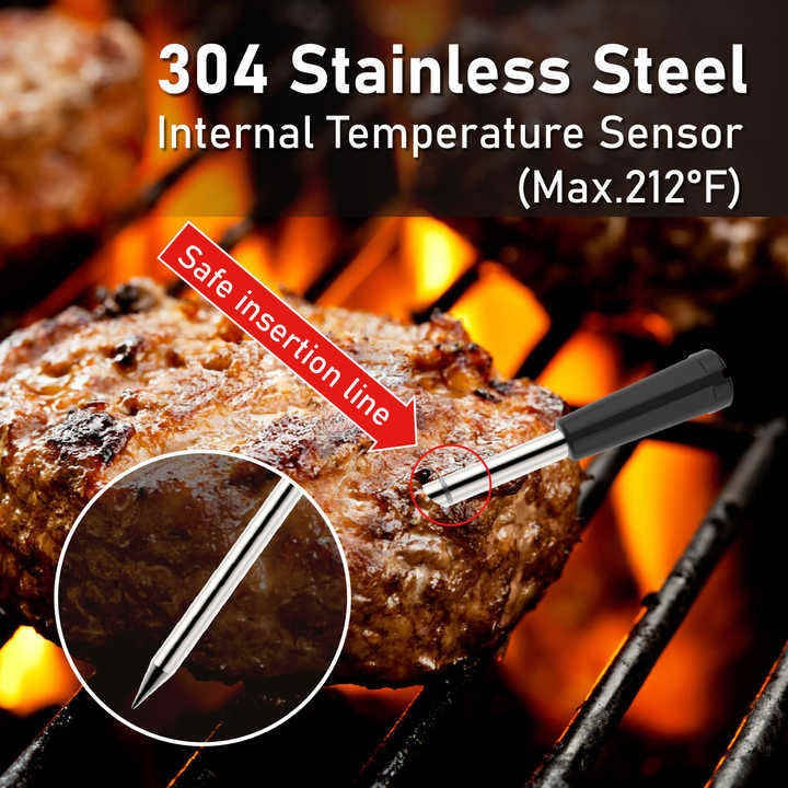 Wireless Meat Thermometer with App Control, Bluetooth 5.2, Long Range, IP68 Waterproof, Probe for BBQ Smoker Grill Oven