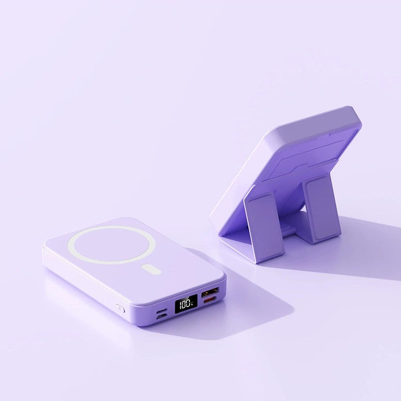 Magnetic Power Bank 10000mAh, Wireless Portable Charger with USB C Cable, LED Display and Foldable Stand for iPhone 17/16/15/14/13/12 Series