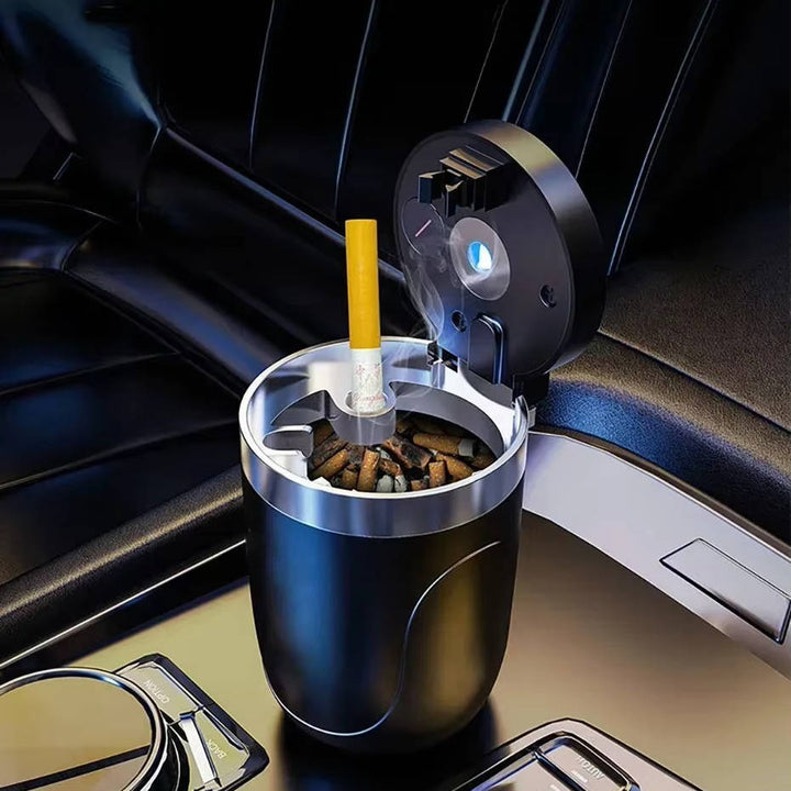 Smokeless Car Ashtray with Lid Led Light, Cup Holder Size, Portable, Auto Open, Odor Free