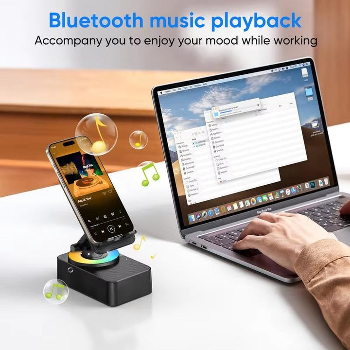Portable Desk Speaker and Foldable Phone Stand, 5 in 1 Wireless Bluetooth Hub with colourful LED Light for Iphone, Android and Tablets