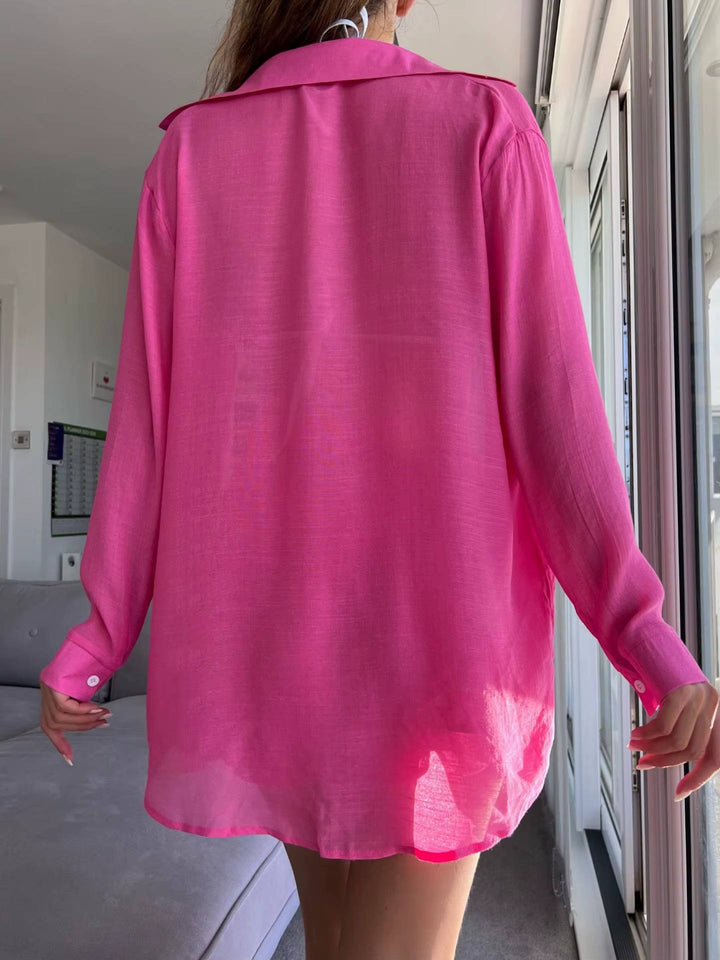 Womens Sheer Button Front Cover Up Shirt and Shorts Set