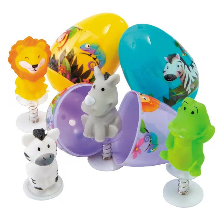 Zoo Animal Pop Up Toy Filled Easter Eggs 12 Pc, Kids Easter Egg Hunt Surprise Toys Party Favors
