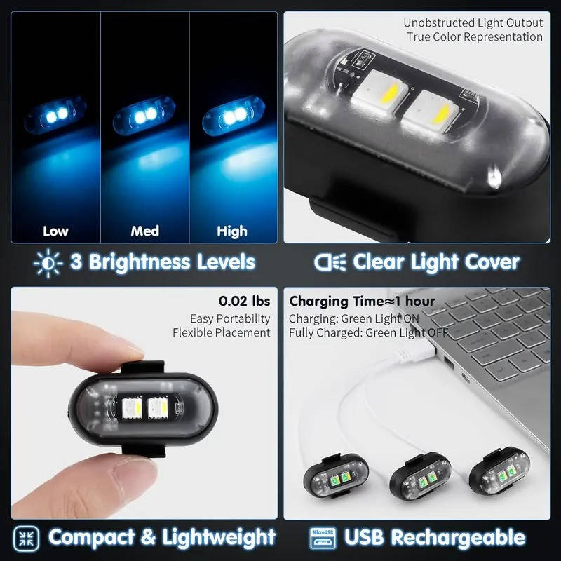 RGB LED Strobe Light Wireless With Remote, Aircraft Style Warning Light for Motorcycle, Car, Bike, Rechargeable, 8 colours, Anti Collision