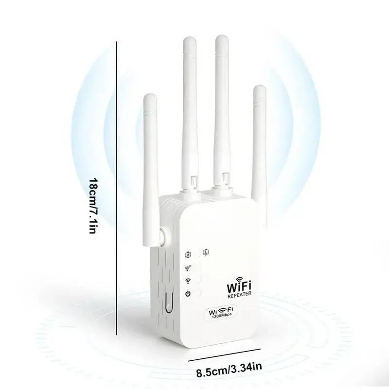 Wifi Extender Signal Booster, 300Mbps and 1200Mbps Dual Band Repeater with Ethernet Port, 4 Antennas for Whole Home Coverage