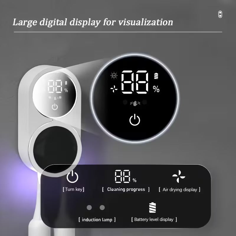 UV Toothbrush Sterilizer and Holder, Wall Mount Automatic Induction Sanitizer, Touchless Bathroom Organizer for Electric and Manual Brushes