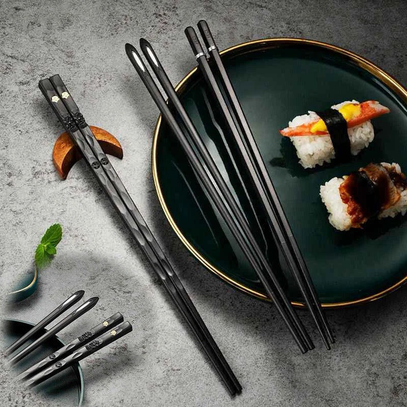 5 Pair Non Slip Reusable Japanese Alloy Chopsticks, 9.5 Inch