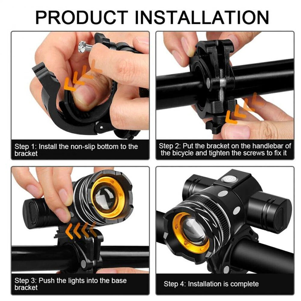 Brightest Bicycle Headlight, USB Rechargeable LED Bike Light with High Brightness for Road and Mountain Cycling