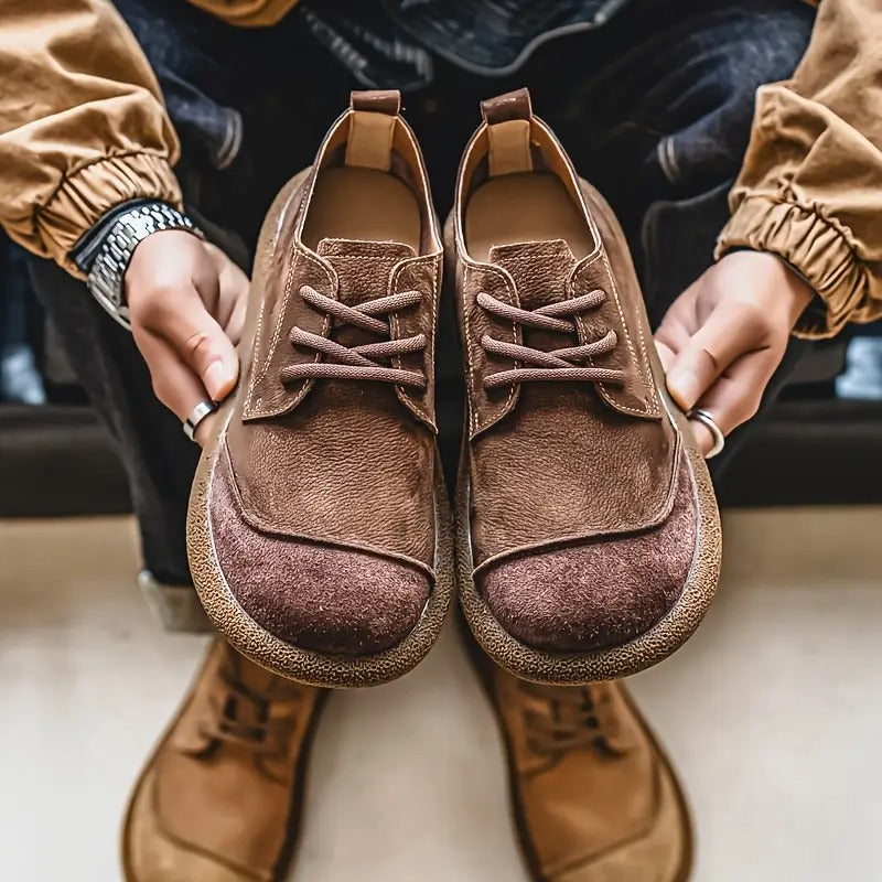 Mens Orthopaedic Leather Shoes with Cushioned Insole and Shock-Absorbing Sole, Handcrafted