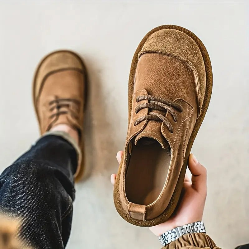 Mens Orthopaedic Leather Shoes with Cushioned Insole and Shock-Absorbing Sole, Handcrafted
