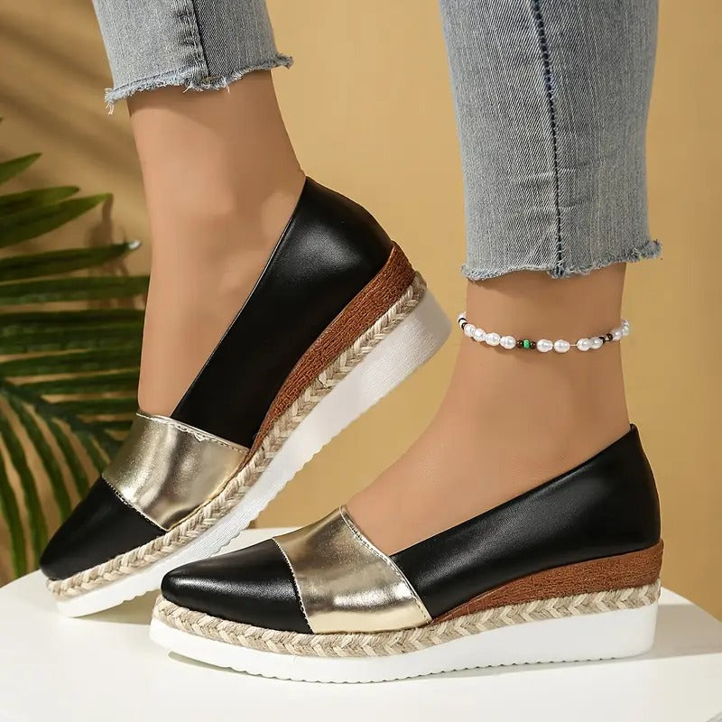 Womens Wedge Sandals with Padded Footbed and Metallic Upper, Lightweight Stable Sole