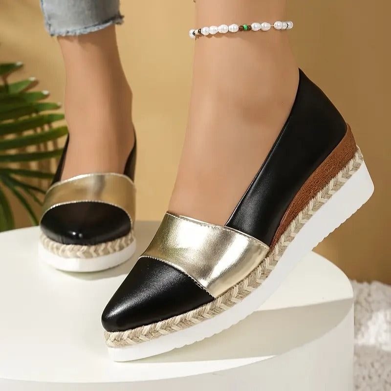 Womens Wedge Sandals with Padded Footbed and Metallic Upper, Lightweight Stable Sole