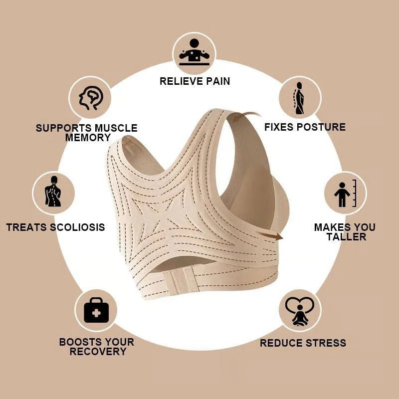Womens Postural Correction Wireless Sports Bra, Full Coverage Breathable Yoga Bra with Non Removable Cups
