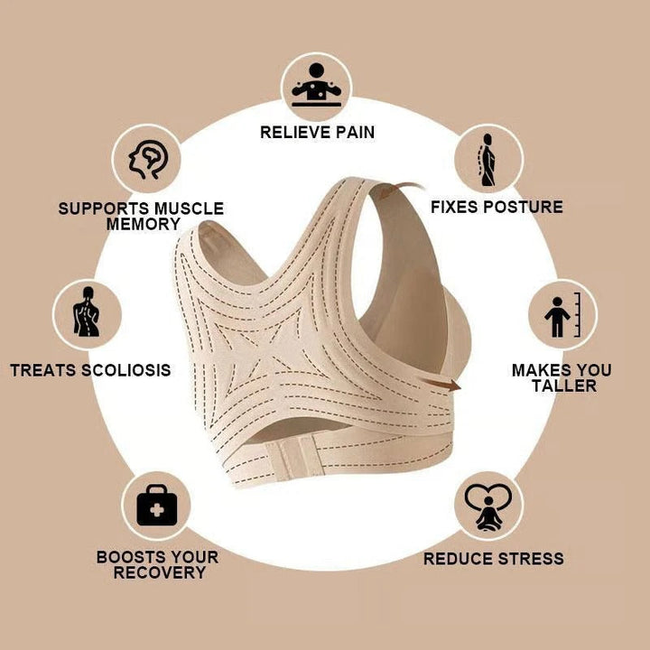 Womens Postural Correction Wireless Sports Bra, Full Coverage Breathable Yoga Bra with Non Removable Cups