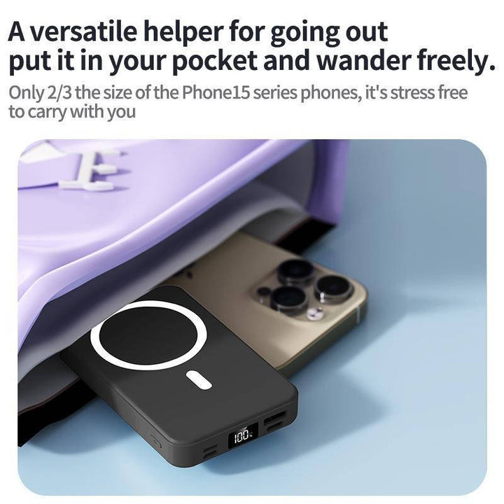 Magnetic Power Bank 10000mAh, Wireless Portable Charger with USB C Cable, LED Display and Foldable Stand for iPhone 17/16/15/14/13/12 Series