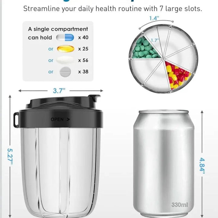 Large Pill Organizer with 4 Compartments, Portable Travel Pill Vitamin Dispenser Case, Anti Mix Wide Opening Design with Carrying Strap
