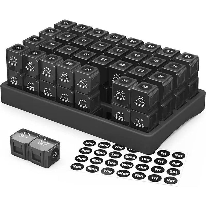 Monthly Pill Organizer 2 Times a Day, 31 Day Am Pm Pill Box Set with Stickers and Large Storage Case, Twice a Day Medication Planner