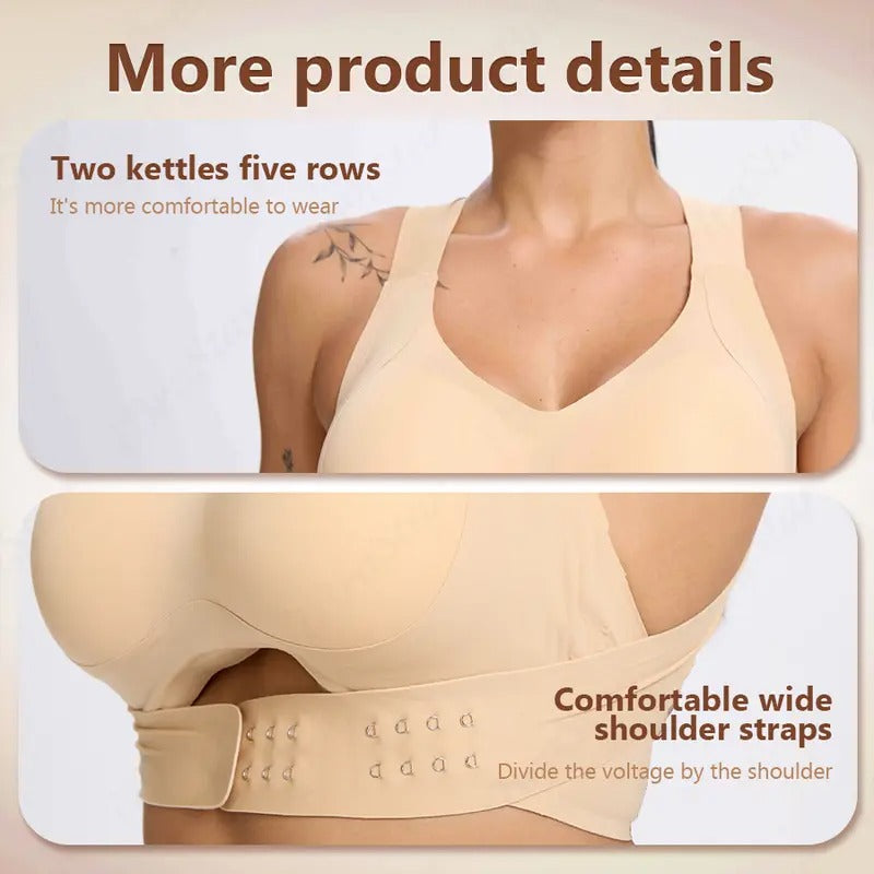 Womens Postural Correction Wireless Sports Bra, Full Coverage Breathable Yoga Bra with Non Removable Cups