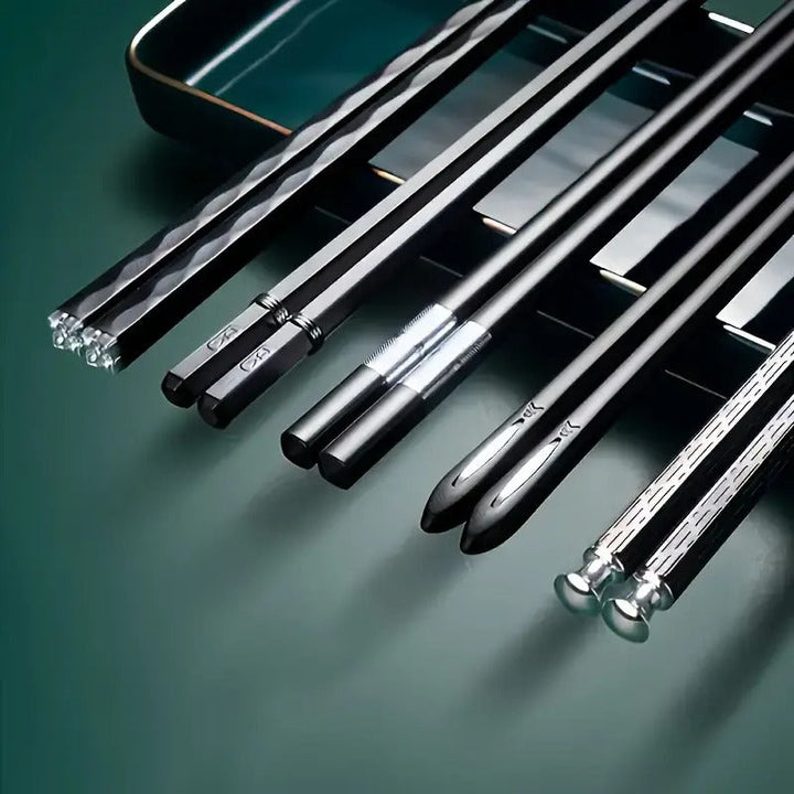 5 Pair Non Slip Reusable Japanese Alloy Chopsticks, 9.5 Inch