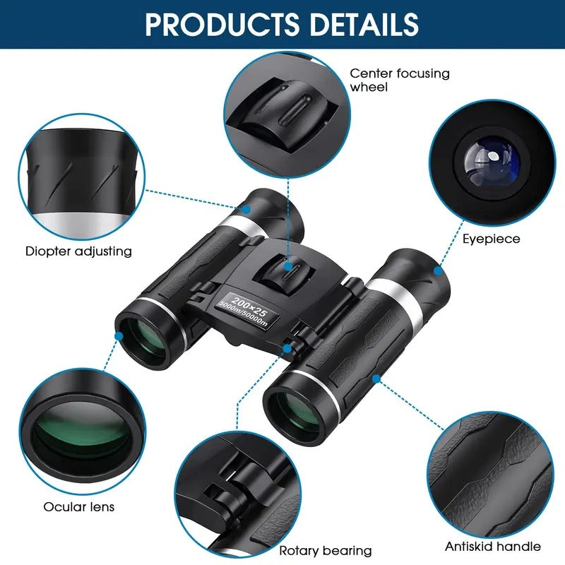 Compact 200x25 Binoculars, High Powered Mini Pocket Binoculars with Waterproof FMC Coating for Bird Watching and Travel