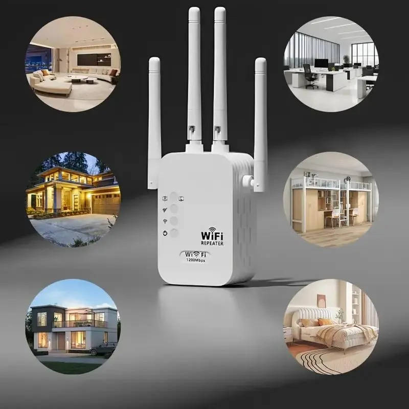 Wifi Extender Signal Booster, 300Mbps and 1200Mbps Dual Band Repeater with Ethernet Port, 4 Antennas for Whole Home Coverage