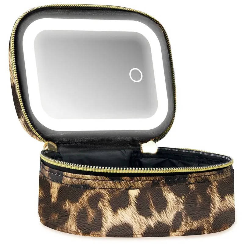 Travel Makeup Bag, Cosmetic Train Case, Adjustable LED Mirror, Portable Organizer
