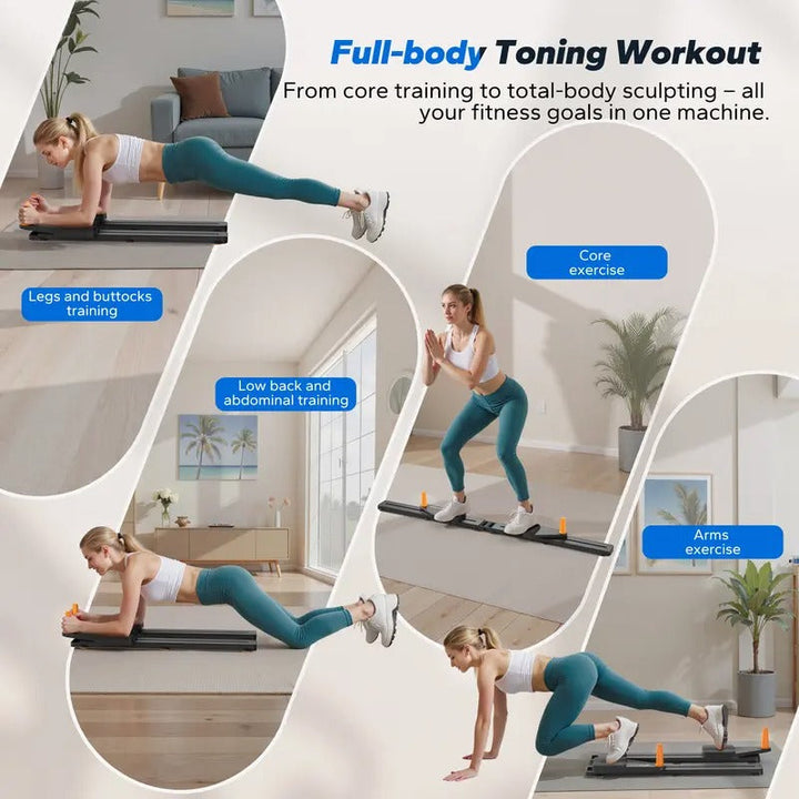 Adjustable Ab Exercise Board, Multi Functional Home Pilates Reformer and Abdominal Crunch Roller with Ergonomic Knee Mat, Core Trainer