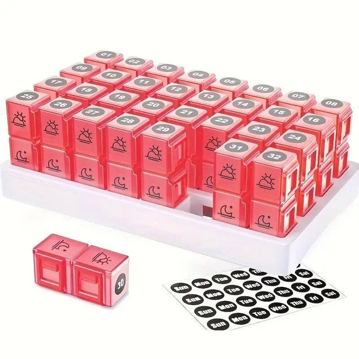 Monthly Pill Organizer 2 Times a Day, 31 Day Am Pm Pill Box Set with Stickers and Large Storage Case, Twice a Day Medication Planner