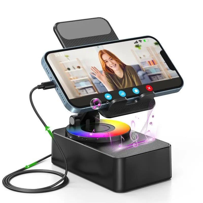 Portable Desk Speaker and Foldable Phone Stand, 5 in 1 Wireless Bluetooth Hub with colourful LED Light for Iphone, Android and Tablets
