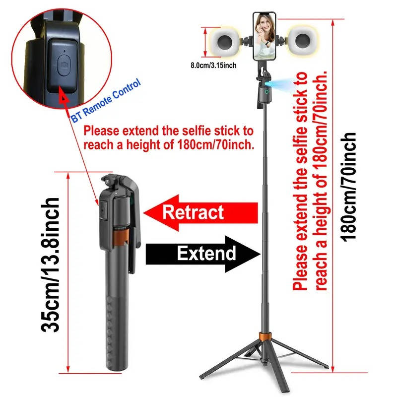 360° Smart Face Tracking Tripod with Dual Fill Lights, Rechargeable Selfie Stick Tripod for Vlogging and Live Streaming, Auto Tracking Phone Holder