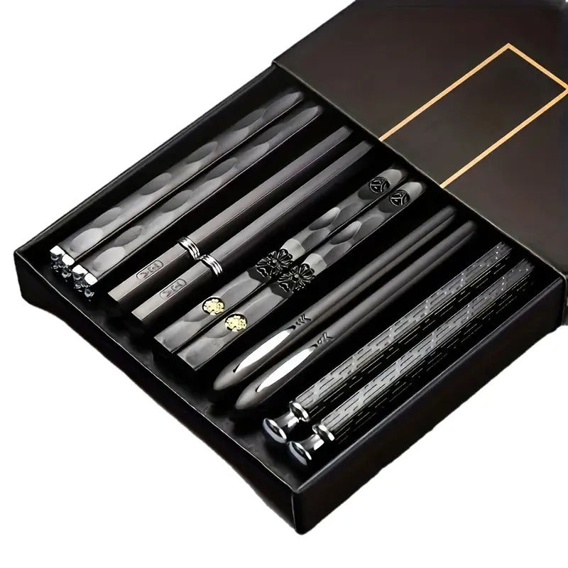 5 Pair Non Slip Reusable Japanese Alloy Chopsticks, 9.5 Inch