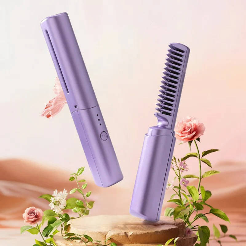 Portable Ceramic Hair Comb, Cordless Straightening Brush for Frizz Free Shine, Anytime Hairdressing Styler