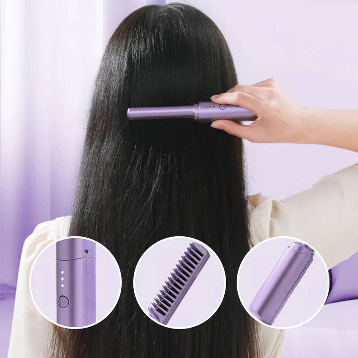 Portable Ceramic Hair Comb, Cordless Straightening Brush for Frizz Free Shine, Anytime Hairdressing Styler