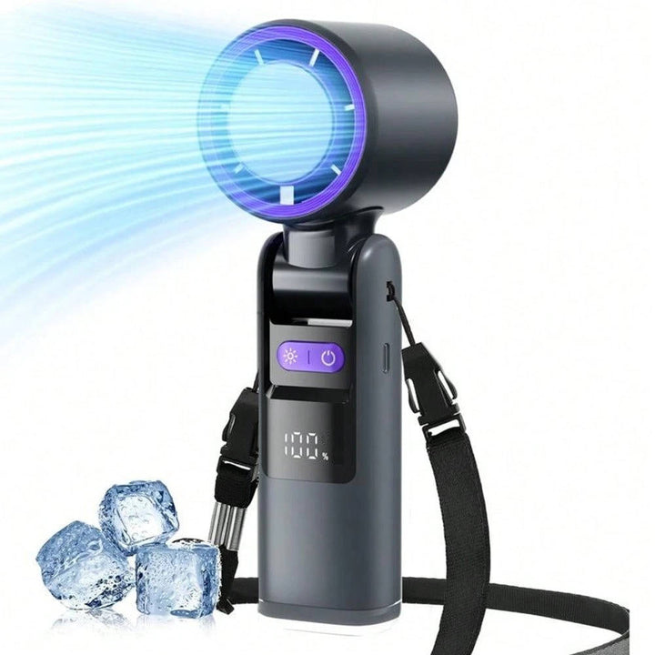 3 in 1 Portable Handheld Fan, Mini Turbo Air Cooling Fan with Flashlight, Rechargeable Personal Fan with LED Battery Display
