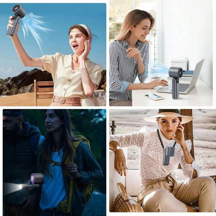 3 in 1 Portable Handheld Fan, Mini Turbo Air Cooling Fan with Flashlight, Rechargeable Personal Fan with LED Battery Display
