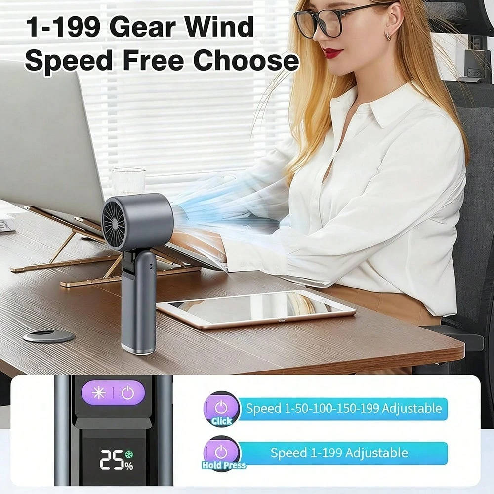 3 in 1 Portable Handheld Fan, Mini Turbo Air Cooling Fan with Flashlight, Rechargeable Personal Fan with LED Battery Display