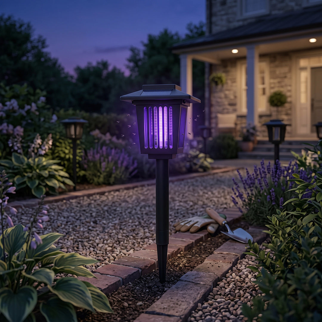 Solar Bug Zapper with Automatic Dusk Sensor and Dual Mode Operation