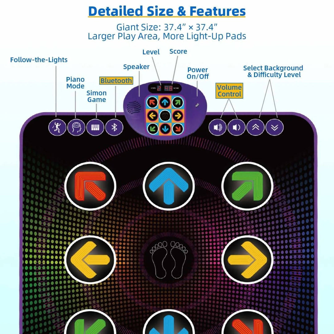 Light Up Dance Mat for Kids with Bluetooth Electronic Music Game Pad Ages 3 to 12