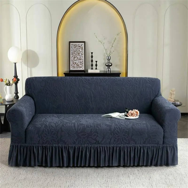 Sunflower Elastic Sofa Cover, Jacquard Couch Protector with Skirt Edge, Dustproof