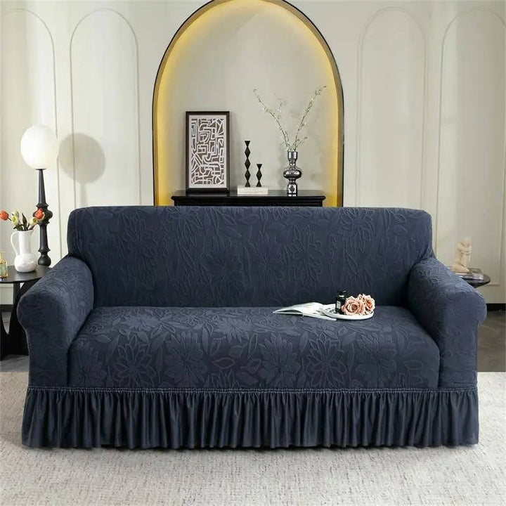 Sunflower Elastic Sofa Cover, Jacquard Couch Protector with Skirt Edge, Dustproof