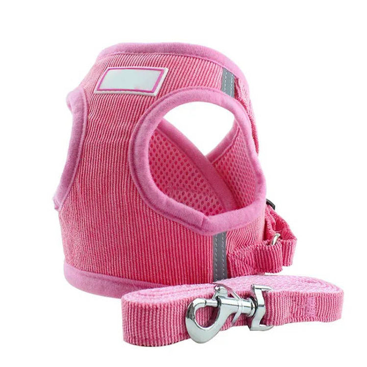 Reflective Corduroy Dog Harness and Leash Set, Breathable Chest Strap Walking Set for Small and Medium Pets