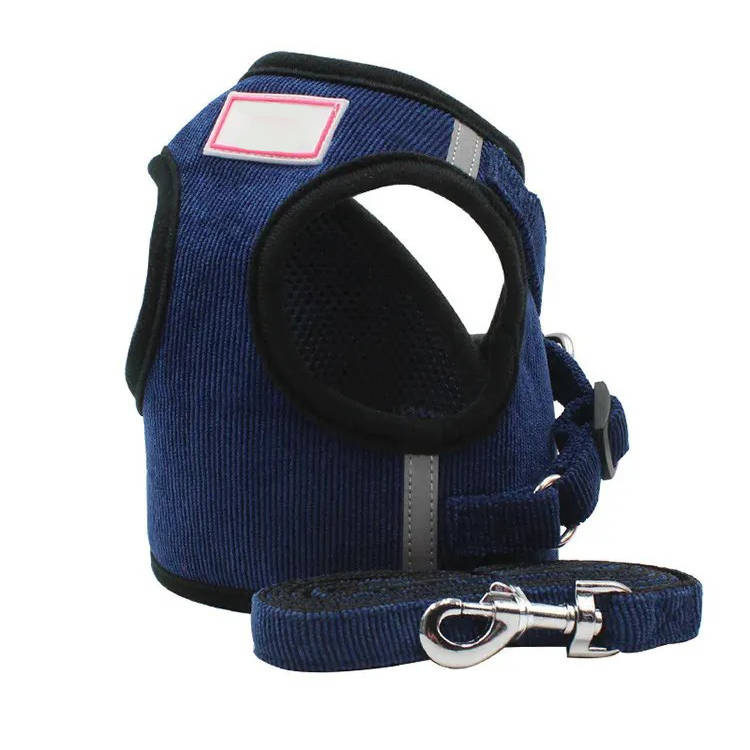 Reflective Corduroy Dog Harness and Leash Set, Breathable Chest Strap Walking Set for Small and Medium Pets