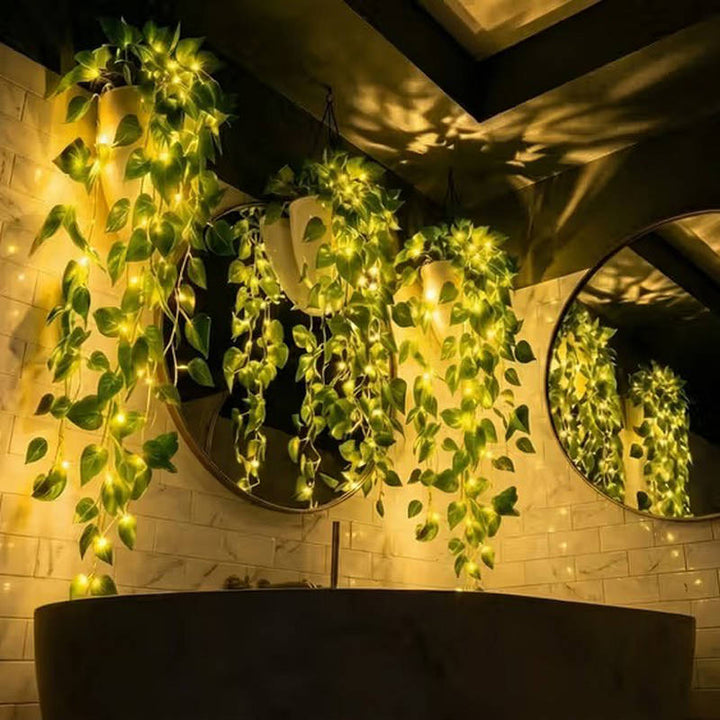 Artificial Hanging Vines with LED Lights, Pre lit Faux Ivy Garland for Wall Decor, Indoor Hanging Planter Greenery for Aesthetic Home and Room Decor