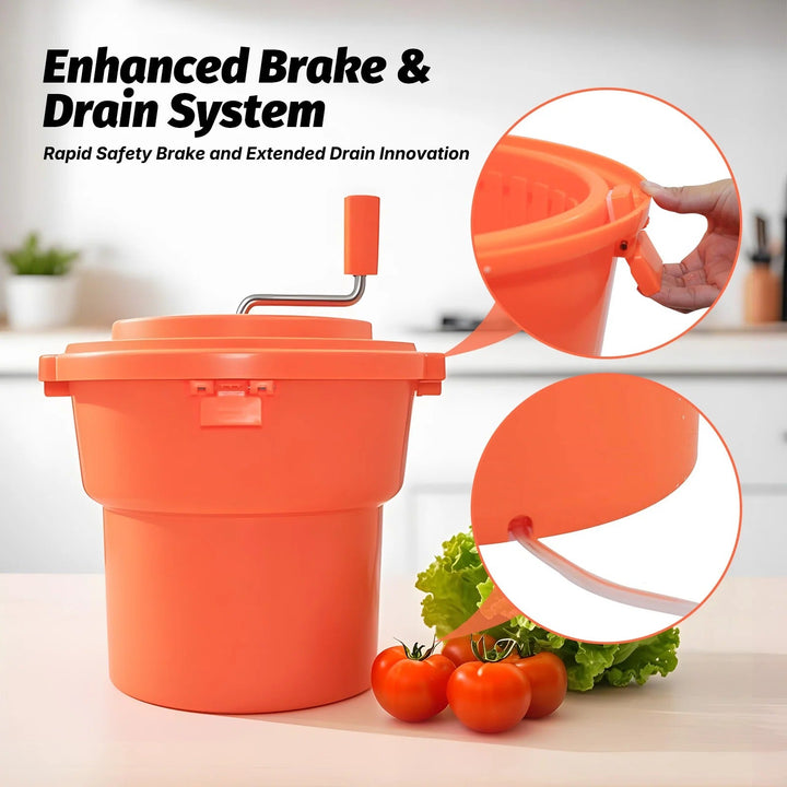Large Manual Salad Spinner, 6.5 Gallon Commercial Vegetable Dryer with Handle for Restaurants and Catering
