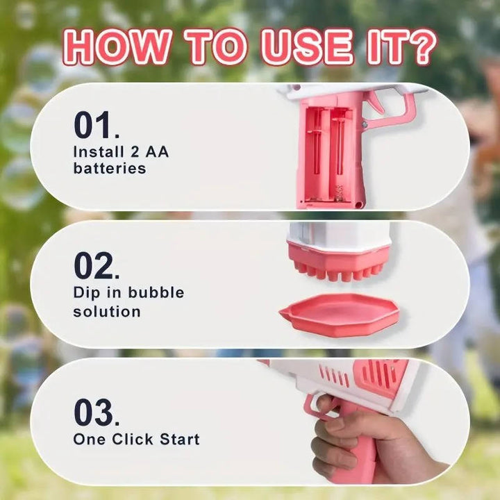 40 Hole Automatic Bubble Gun with LED Lights, Gatling Style Bubble Blower Toy for Kids 3 and up, Outdoor Party Play