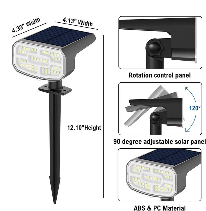 Solar Spot Lights Outdoor, 4 Pack IP65 Water-resistant Garden Spotlights with 2 Lighting Modes and Auto On and Off for Yard and Landscape