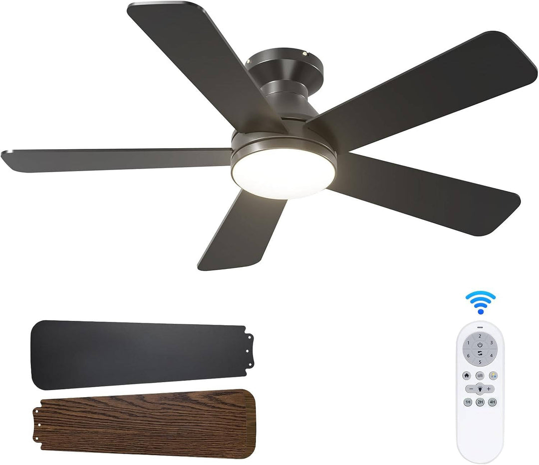Low Profile Ceiling Fan with Light 42 52 Inch, Flush Mount Dimmable Reversible Fan with Remote for Bedroom Patio
